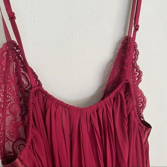 Victoria's Secret Burgundy Pleated Bow Babydoll Flyaway Lace Slip Vintage Dress - Picture 13 of 13